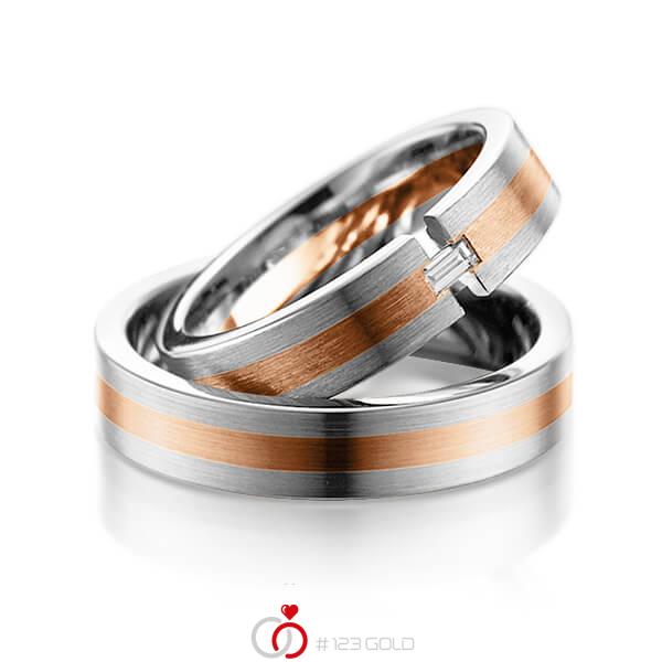 Paar bicolor Trauringe/Eheringe in Graugold dunkel 585 Rotgold 585 mit zus. 0,05 ct. Baguette-Diamant tw, vs von 123gold - Y-1075-13 Paar bicolor Trauringe/Eheringe in Graugold dunkel 585 Rotgold 585 mit zus. 0,05 ct. Baguette-Diamant tw, vs von 123gold - Y-1075-13
