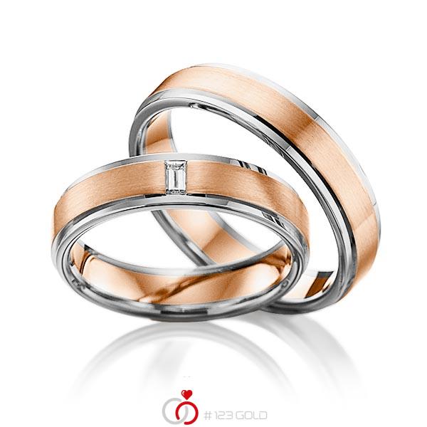 Paar bicolor Trauringe/Eheringe in Graugold dunkel 585 Rotgold 585 mit zus. 0,06 ct. Baguette-Diamant tw, vs von 123gold - Y-1107-10 Paar bicolor Trauringe/Eheringe in Graugold dunkel 585 Rotgold 585 mit zus. 0,06 ct. Baguette-Diamant tw, vs von 123gold - Y-1107-10