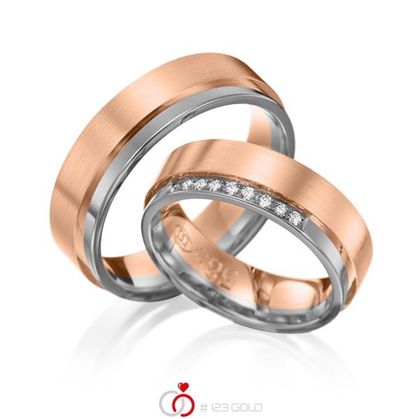 Paar bicolor Trauringe/Eheringe in Graugold dunkel 585 Rotgold 585 mit zus. 0,09 ct. Brillant tw, si von 123gold - Y-1083-11 Paar bicolor Trauringe/Eheringe in Graugold dunkel 585 Rotgold 585 mit zus. 0,09 ct. Brillant tw, si von 123gold - Y-1083-11