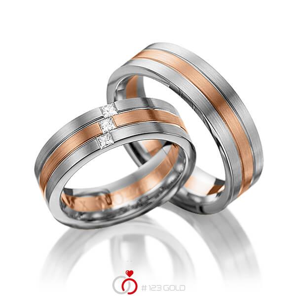 Paar bicolor Trauringe/Eheringe in Graugold dunkel 585 Rotgold 585 mit zus. 0,12 ct. Prinzess-Diamant tw, vs von 123gold - Y-1094-10 Paar bicolor Trauringe/Eheringe in Graugold dunkel 585 Rotgold 585 mit zus. 0,12 ct. Prinzess-Diamant tw, vs von 123gold - Y-1094-10
