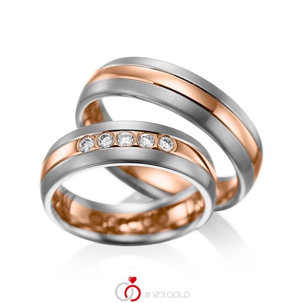 Paar bicolor Trauringe/Eheringe in Graugold dunkel 585 Rotgold 585 mit zus. 0,2 ct. Brillant tw, si von acredo - A-1001-15 Paar bicolor Trauringe/Eheringe in Graugold dunkel 585 Rotgold 585 mit zus. 0,2 ct. Brillant tw, si von acredo - A-1001-15