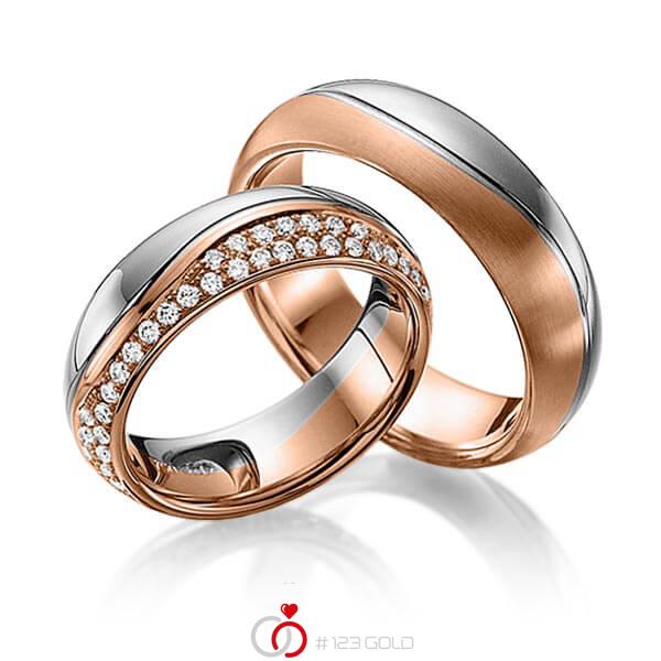 Paar bicolor Trauringe/Eheringe in Graugold dunkel 585 Rotgold 585 mit zus. 0,63 ct. Brillant tw, si von 123gold - Y-1273-4 Paar bicolor Trauringe/Eheringe in Graugold dunkel 585 Rotgold 585 mit zus. 0,63 ct. Brillant tw, si von 123gold - Y-1273-4