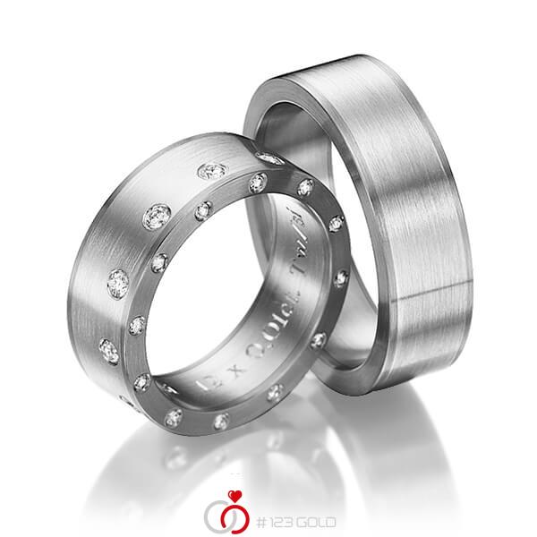 Paar bicolor Trauringe/Eheringe in Graugold dunkel 585 Weissgold 585 mit zus. 0,48 ct. Brillant tw, si von 123gold - Y-1147-17 Paar bicolor Trauringe/Eheringe in Graugold dunkel 585 Weissgold 585 mit zus. 0,48 ct. Brillant tw, si von 123gold - Y-1147-17