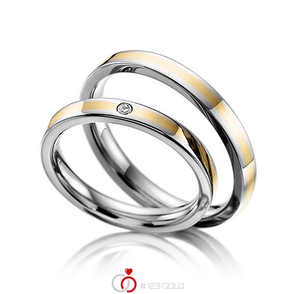 Paar bicolor Trauringe/Eheringe in Innen Edelstahl , aussen Edelstahl Feingold 999 mit zus. 0,015 ct. Brillant tw, si von 123gold - E-2012-1 Paar bicolor Trauringe/Eheringe in Innen Edelstahl , aussen Edelstahl Feingold 999 mit zus. 0,015 ct. Brillant tw, si von 123gold - E-2012-1