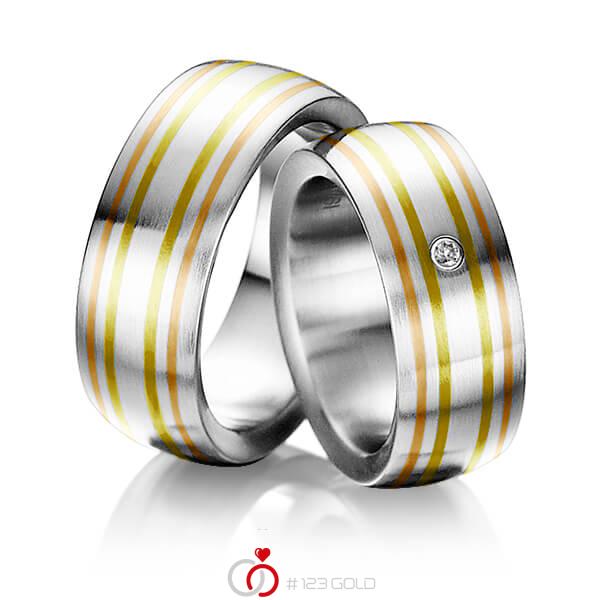 Paar bicolor Trauringe/Eheringe in Innen Edelstahl , aussen Edelstahl Roségold 750 Feingold 999 mit zus. 0,03 ct. Brillant tw, si von 123gold - E-2018-1 Paar bicolor Trauringe/Eheringe in Innen Edelstahl , aussen Edelstahl Roségold 750 Feingold 999 mit zus. 0,03 ct. Brillant tw, si von 123gold - E-2018-1