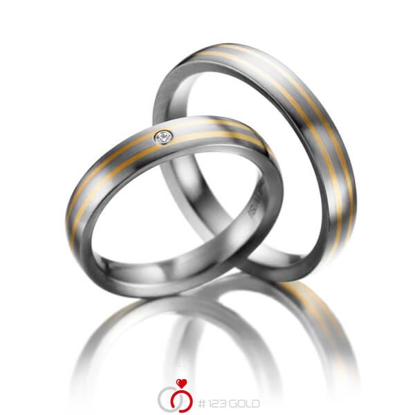 Paar bicolor Trauringe/Eheringe in Innen Edelstahl , aussen Edelstahl Roségold 750 mit zus. 0,015 ct. Brillant tw, si von 123gold - E-2013-1 Paar bicolor Trauringe/Eheringe in Innen Edelstahl , aussen Edelstahl Roségold 750 mit zus. 0,015 ct. Brillant tw, si von 123gold - E-2013-1