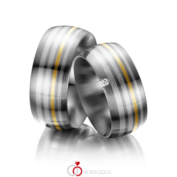 Paar bicolor Trauringe/Eheringe in Innen Edelstahl , aussen Edelstahl Silber 999 Feingold 999 mit zus. 0,03 ct. Brillant tw, si von 123gold - E-2019-1 Paar bicolor Trauringe/Eheringe in Innen Edelstahl , aussen Edelstahl Silber 999 Feingold 999 mit zus. 0,03 ct. Brillant tw, si von 123gold - E-2019-1
