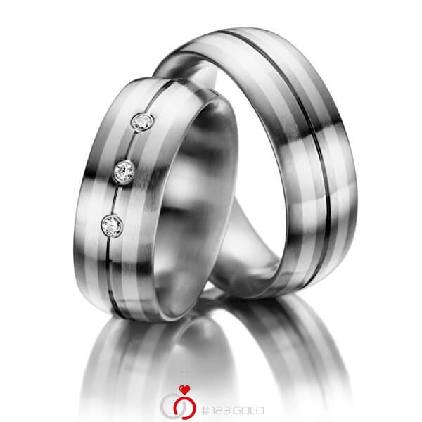 Paar bicolor Trauringe/Eheringe in Innen Edelstahl , aussen Edelstahl Silber 999 mit zus. 0,09 ct. Brillant tw, si von 123gold - E-2017-1 Paar bicolor Trauringe/Eheringe in Innen Edelstahl , aussen Edelstahl Silber 999 mit zus. 0,09 ct. Brillant tw, si von 123gold - E-2017-1