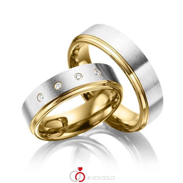 Paar bicolor Trauringe/Eheringe in Innen Edelstahl mit PVD-Beschichtung Gelbgold , aussen Edelstahl mit PVD-Beschichtung Gelbgold mit zus. 0,06 ct. Brillant tw, si von 123gold - E-2011-1 Paar bicolor Trauringe/Eheringe in Innen Edelstahl mit PVD-Beschichtung Gelbgold , aussen Edelstahl mit PVD-Beschichtung Gelbgold mit zus. 0,06 ct. Brillant tw, si von 123gold - E-2011-1