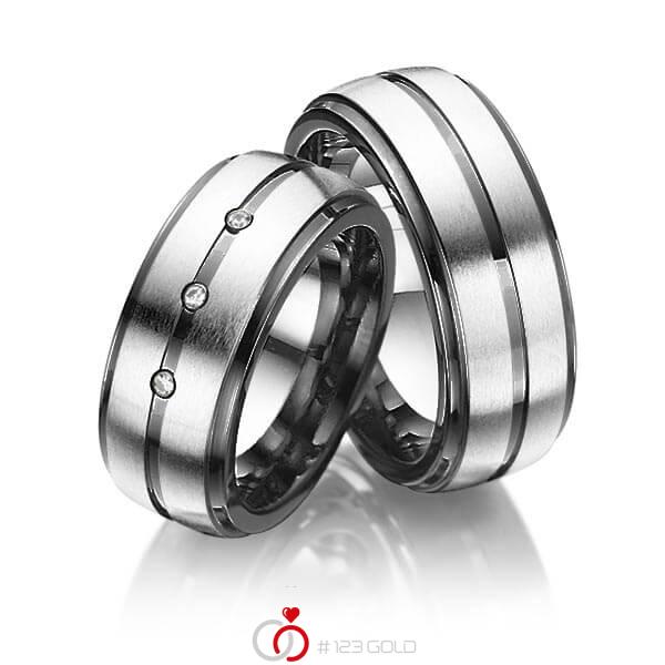 Paar bicolor Trauringe/Eheringe in Innen Edelstahl mit PVD-Beschichtung schwarz , aussen Edelstahl mit PVD-Beschichtung schwarz mit zus. 0,045 ct. Brillant tw, si von 123gold - E-2005-3 Paar bicolor Trauringe/Eheringe in Innen Edelstahl mit PVD-Beschichtung schwarz , aussen Edelstahl mit PVD-Beschichtung schwarz mit zus. 0,045 ct. Brillant tw, si von 123gold - E-2005-3