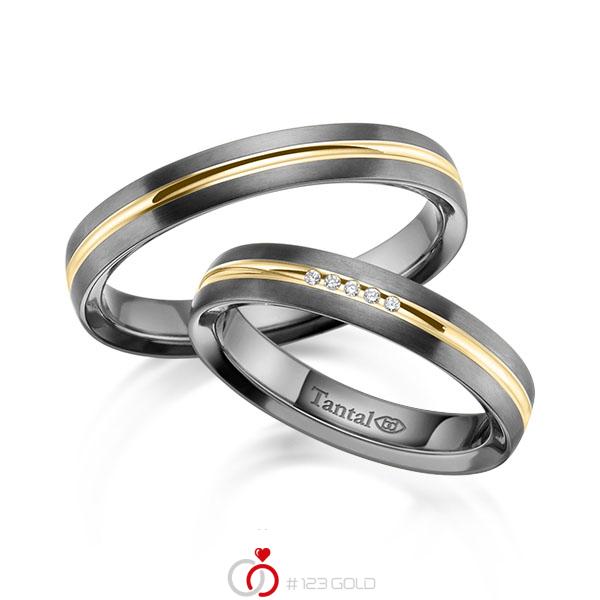 Paar bicolor Trauringe/Eheringe in Innen Tantal 900 , außen Tantal 900 Gelbgold 750 mit zus. 0,025 ct. Brillant tw, si - UQ-1052-4 Paar bicolor Trauringe/Eheringe in Innen Tantal 900 , außen Tantal 900 Gelbgold 750 mit zus. 0,025 ct. Brillant tw, si - UQ-1052-4