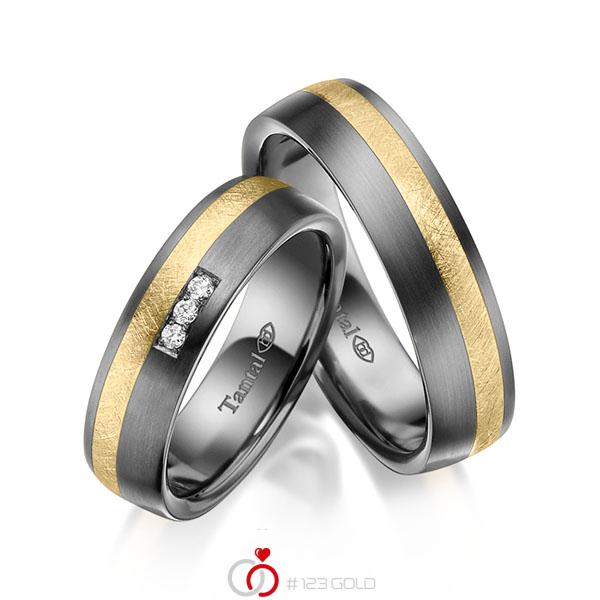 Paar bicolor Trauringe/Eheringe in Innen Tantal 900 , aussen Tantal 900 Gelbgold 750 mit zus. 0,06 ct. Brillant tw, si - UQ-1061-3 Paar bicolor Trauringe/Eheringe in Innen Tantal 900 , aussen Tantal 900 Gelbgold 750 mit zus. 0,06 ct. Brillant tw, si - UQ-1061-3