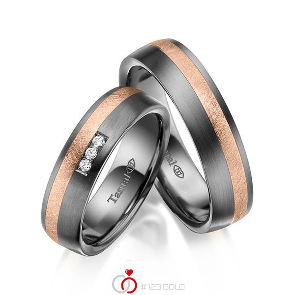 Paar bicolor Trauringe/Eheringe in Innen Tantal 900 , aussen Tantal 900 Rotgold 750 mit zus. 0,06 ct. Brillant tw, si - UQ-1061-2 Paar bicolor Trauringe/Eheringe in Innen Tantal 900 , aussen Tantal 900 Rotgold 750 mit zus. 0,06 ct. Brillant tw, si - UQ-1061-2