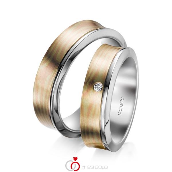 Paar bicolor Trauringe/Eheringe in Palladium-Silber 800- Rotgold 585, Grüngold 750 mit zus. 0,03 ct. Brillant tw, si von acredo - A-3122-1 Paar bicolor Trauringe/Eheringe in Palladium-Silber 800- Rotgold 585, Grüngold 750 mit zus. 0,03 ct. Brillant tw, si von acredo - A-3122-1
