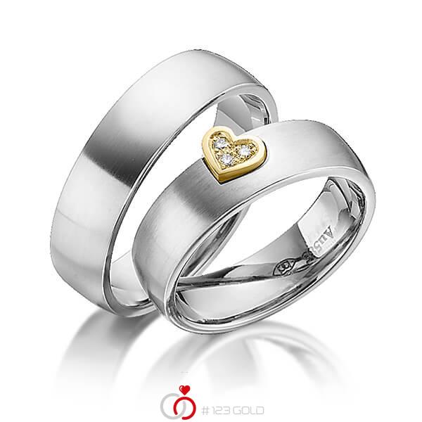 Paar bicolor Trauringe/Eheringe in Palladium 500 Gelbgold 585 mit zus. 0,03 ct. Brillant tw, si von 123gold - Y-1343-10 Paar bicolor Trauringe/Eheringe in Palladium 500 Gelbgold 585 mit zus. 0,03 ct. Brillant tw, si von 123gold - Y-1343-10