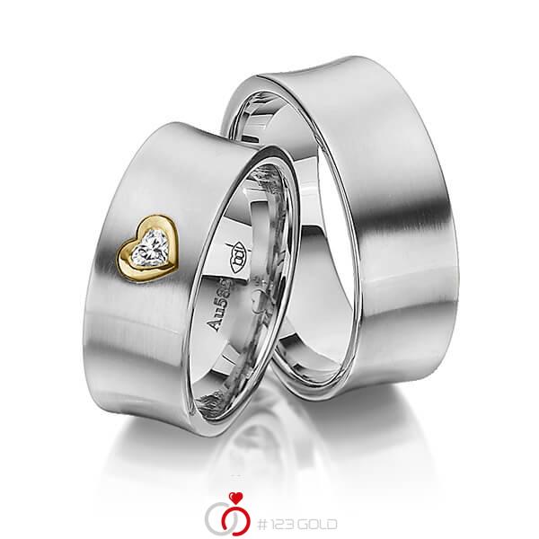 Paar bicolor Trauringe/Eheringe in Palladium 500 Gelbgold 585 mit zus. 0,12 ct. Herz-Diamant tw, vs von 123gold - Y-1337-10 Paar bicolor Trauringe/Eheringe in Palladium 500 Gelbgold 585 mit zus. 0,12 ct. Herz-Diamant tw, vs von 123gold - Y-1337-10