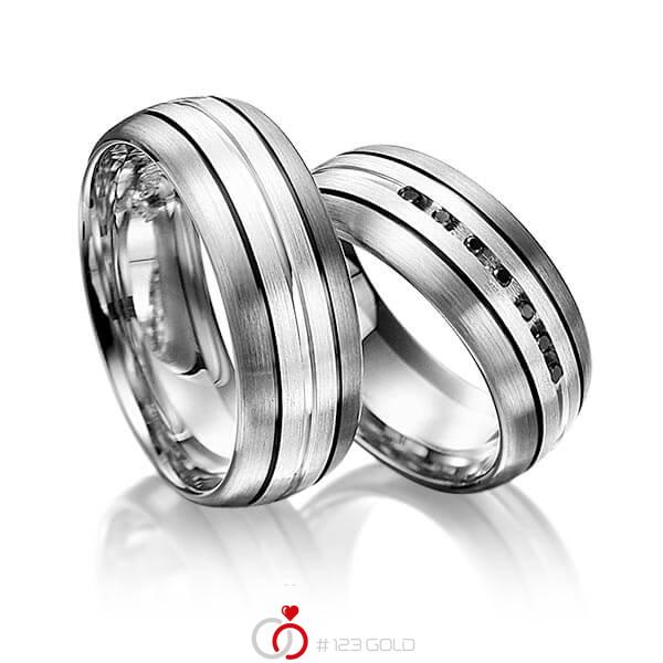Paar bicolor Trauringe/Eheringe in Palladium 585 Weißgold 585 mit zus. 0,056 ct. Brillant schwarz von Merii - M-1063-1 Paar bicolor Trauringe/Eheringe in Palladium 585 Weißgold 585 mit zus. 0,056 ct. Brillant schwarz von Merii - M-1063-1