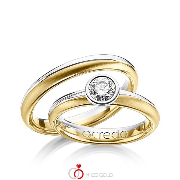 Paar bicolor Trauringe/Eheringe in Palladium 950 Gelbgold 750 mit 0,5 ct. Brillant tw, si von acredo - A-1206-1 Paar bicolor Trauringe/Eheringe in Palladium 950 Gelbgold 750 mit 0,5 ct. Brillant tw, si von acredo - A-1206-1