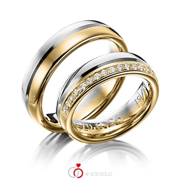 Paar bicolor Trauringe/Eheringe in Palladium 950 Gelbgold 750 mit zus. 0,225 ct. Brillant tw, si von 123gold - Y-1131-1 Paar bicolor Trauringe/Eheringe in Palladium 950 Gelbgold 750 mit zus. 0,225 ct. Brillant tw, si von 123gold - Y-1131-1