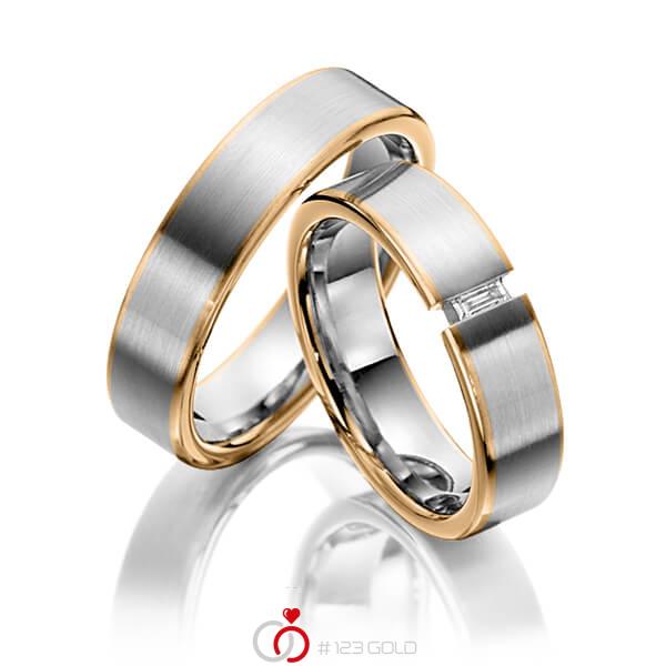 Paar bicolor Trauringe/Eheringe in Roségold 585 Edelstahl mit zus. 0,05 ct. Baguette-Diamant tw, vs von 123gold - Y-1261-1 Paar bicolor Trauringe/Eheringe in Roségold 585 Edelstahl mit zus. 0,05 ct. Baguette-Diamant tw, vs von 123gold - Y-1261-1