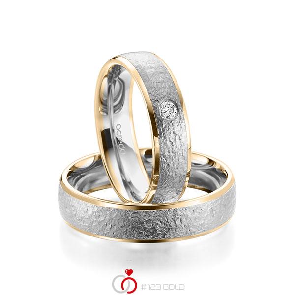 Paar bicolor Trauringe/Eheringe in Roségold 585 Graugold 585 , crushed Struktur mit zus. 0,08 ct. Brillant tw, si von acredo - A-1961-3 Paar bicolor Trauringe/Eheringe in Roségold 585 Graugold 585 , crushed Struktur mit zus. 0,08 ct. Brillant tw, si von acredo - A-1961-3