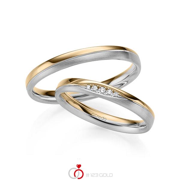Paar bicolor Trauringe/Eheringe in Roségold 585 Graugold 585 mit zus. 0,045 ct. Brillant tw, si von acredo - S-1260-4 Paar bicolor Trauringe/Eheringe in Roségold 585 Graugold 585 mit zus. 0,045 ct. Brillant tw, si von acredo - S-1260-4