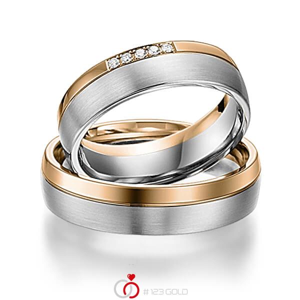 Paar bicolor Trauringe/Eheringe in Roségold 585 Graugold 585 mit zus. 0,04 ct. Brillant tw, si von acredo - S-1109-9 Paar bicolor Trauringe/Eheringe in Roségold 585 Graugold 585 mit zus. 0,04 ct. Brillant tw, si von acredo - S-1109-9