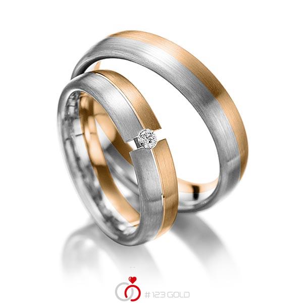 Paar bicolor Trauringe/Eheringe in Roségold 585 Graugold 585 mit zus. 0,05 ct. Brillant tw, si von 123gold - Y-1051-6 Paar bicolor Trauringe/Eheringe in Roségold 585 Graugold 585 mit zus. 0,05 ct. Brillant tw, si von 123gold - Y-1051-6