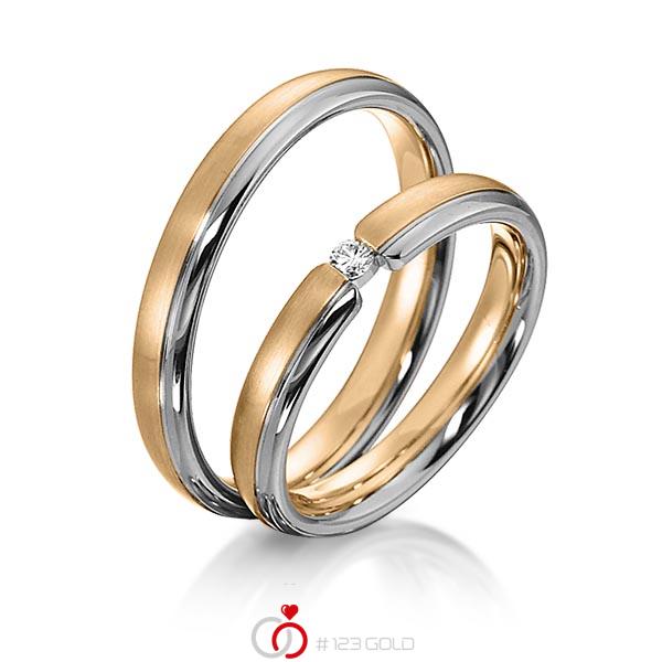 Paar bicolor Trauringe/Eheringe in Roségold 585 Graugold 585 mit zus. 0,05 ct. Brillant tw, si von acredo - S-1150-8 Paar bicolor Trauringe/Eheringe in Roségold 585 Graugold 585 mit zus. 0,05 ct. Brillant tw, si von acredo - S-1150-8