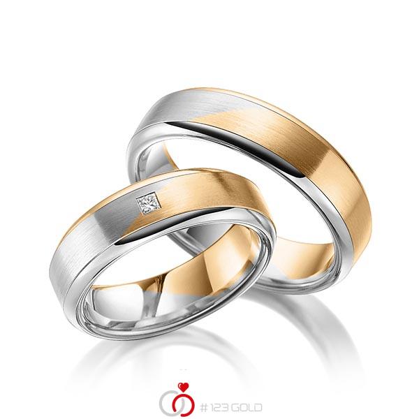 Paar bicolor Trauringe/Eheringe in Roségold 585 Graugold 585 mit zus. 0,05 ct. Prinzess-Diamant tw, vs von 123gold - Y-1376-6 Paar bicolor Trauringe/Eheringe in Roségold 585 Graugold 585 mit zus. 0,05 ct. Prinzess-Diamant tw, vs von 123gold - Y-1376-6