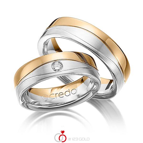 Paar bicolor Trauringe/Eheringe in Roségold 585 Graugold 585 mit zus. 0,08 ct. Brillant tw, si von acredo - A-1160-10 Paar bicolor Trauringe/Eheringe in Roségold 585 Graugold 585 mit zus. 0,08 ct. Brillant tw, si von acredo - A-1160-10
