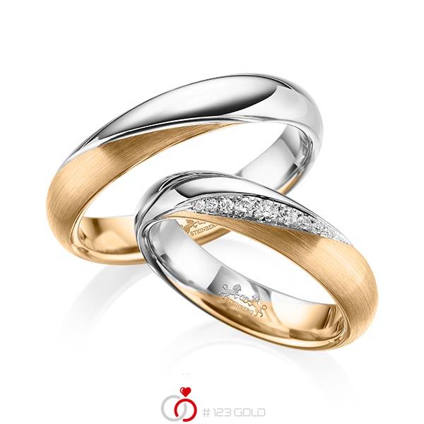 Paar bicolor Trauringe/Eheringe in Roségold 585 Graugold 585 mit zus. 0,114 ct. Brillant tw, si von Steinberg - Q-1575-10 Paar bicolor Trauringe/Eheringe in Roségold 585 Graugold 585 mit zus. 0,114 ct. Brillant tw, si von Steinberg - Q-1575-10