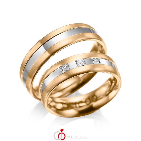 Paar bicolor Trauringe/Eheringe in Roségold 585 Graugold 585 mit zus. 0,18 ct. Prinzess-Diamant tw, si von acredo - A-1021-2 Paar bicolor Trauringe/Eheringe in Roségold 585 Graugold 585 mit zus. 0,18 ct. Prinzess-Diamant tw, si von acredo - A-1021-2