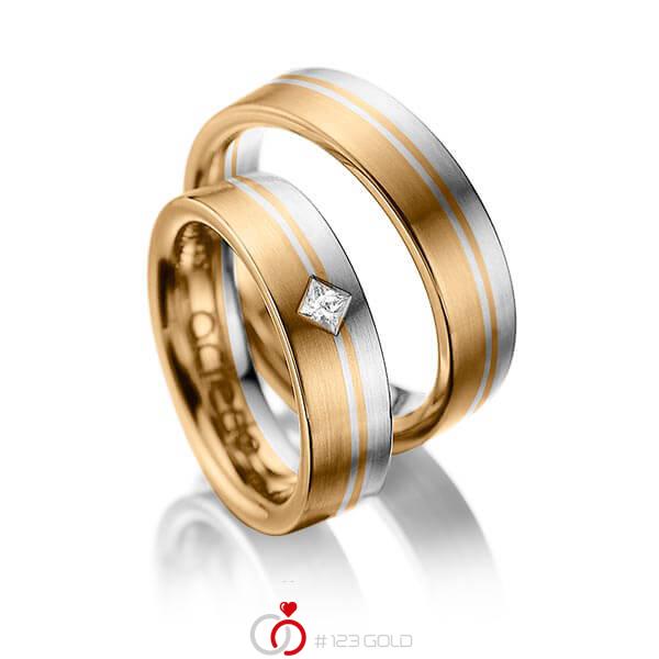 Paar bicolor Trauringe/Eheringe in Roségold 585 Graugold 585 mit zus. 0,1 ct. Prinzess-Diamant tw, si von acredo - A-1020-8 Paar bicolor Trauringe/Eheringe in Roségold 585 Graugold 585 mit zus. 0,1 ct. Prinzess-Diamant tw, si von acredo - A-1020-8