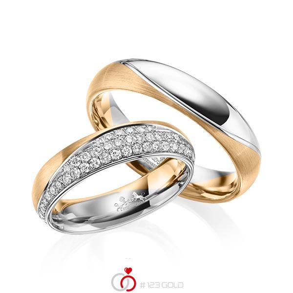 Paar bicolor Trauringe/Eheringe in Roségold 585 Graugold 585 mit zus. 0,77 ct. Brillant tw, si von Steinberg - Q-1573-9 Paar bicolor Trauringe/Eheringe in Roségold 585 Graugold 585 mit zus. 0,77 ct. Brillant tw, si von Steinberg - Q-1573-9