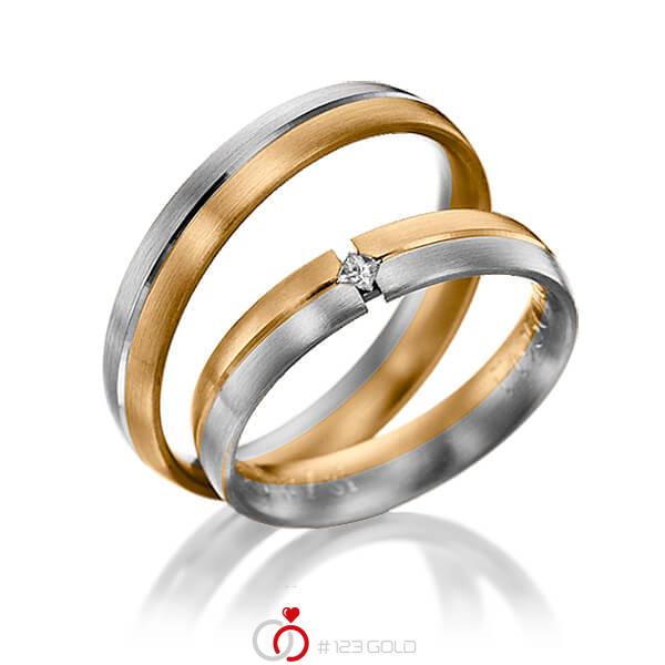 Paar bicolor Trauringe/Eheringe in Roségold 585 Graugold dunkel 585 mit zus. 0,03 ct. Prinzess-Diamant tw, si von 123gold - Y-1036-14 Paar bicolor Trauringe/Eheringe in Roségold 585 Graugold dunkel 585 mit zus. 0,03 ct. Prinzess-Diamant tw, si von 123gold - Y-1036-14