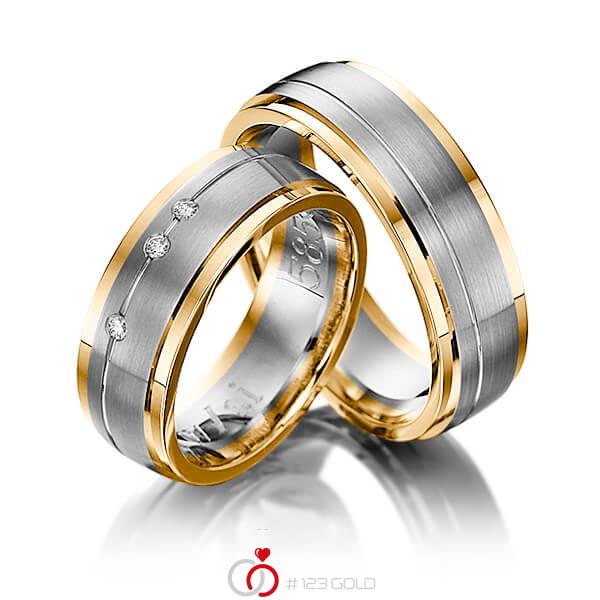 Paar bicolor Trauringe/Eheringe in Roségold 585 Graugold dunkel 585 mit zus. 0,045 ct. Brillant tw, si von 123gold - Y-1081-10 Paar bicolor Trauringe/Eheringe in Roségold 585 Graugold dunkel 585 mit zus. 0,045 ct. Brillant tw, si von 123gold - Y-1081-10