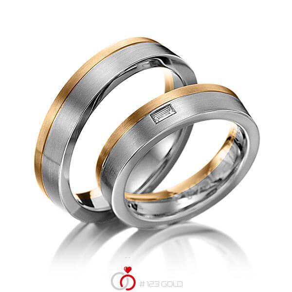 Paar bicolor Trauringe/Eheringe in Roségold 585 Graugold dunkel 585 mit zus. 0,06 ct. Baguette-Diamant tw, vs von 123gold - Y-1034-10 Paar bicolor Trauringe/Eheringe in Roségold 585 Graugold dunkel 585 mit zus. 0,06 ct. Baguette-Diamant tw, vs von 123gold - Y-1034-10