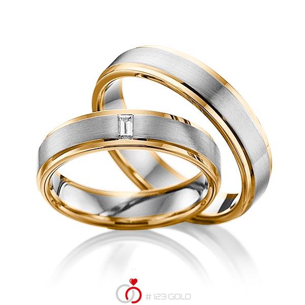 Paar bicolor Trauringe/Eheringe in Roségold 585 Graugold dunkel 585 mit zus. 0,06 ct. Baguette-Diamant tw, vs von 123gold - Y-1107-9 Paar bicolor Trauringe/Eheringe in Roségold 585 Graugold dunkel 585 mit zus. 0,06 ct. Baguette-Diamant tw, vs von 123gold - Y-1107-9