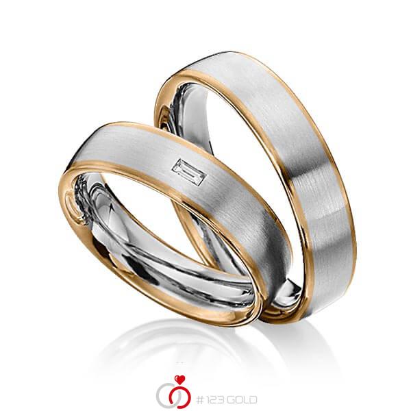 Paar bicolor Trauringe/Eheringe in Roségold 585 Graugold dunkel 585 mit zus. 0,06 ct. Baguette-Diamant tw, vs von 123gold - Y-1285-8 Paar bicolor Trauringe/Eheringe in Roségold 585 Graugold dunkel 585 mit zus. 0,06 ct. Baguette-Diamant tw, vs von 123gold - Y-1285-8