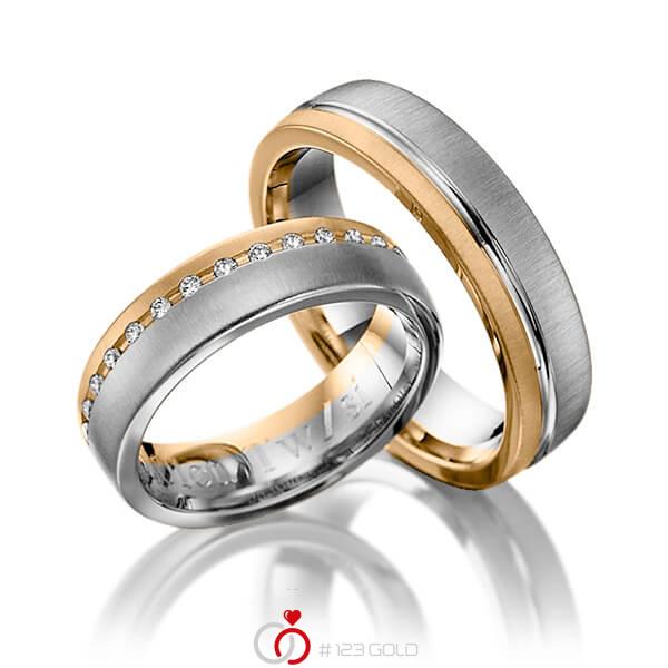 Paar bicolor Trauringe/Eheringe in Roségold 585 Graugold dunkel 585 mit zus. 0,15 ct. Brillant tw, si von Steinberg - Q-1203-9 Paar bicolor Trauringe/Eheringe in Roségold 585 Graugold dunkel 585 mit zus. 0,15 ct. Brillant tw, si von Steinberg - Q-1203-9