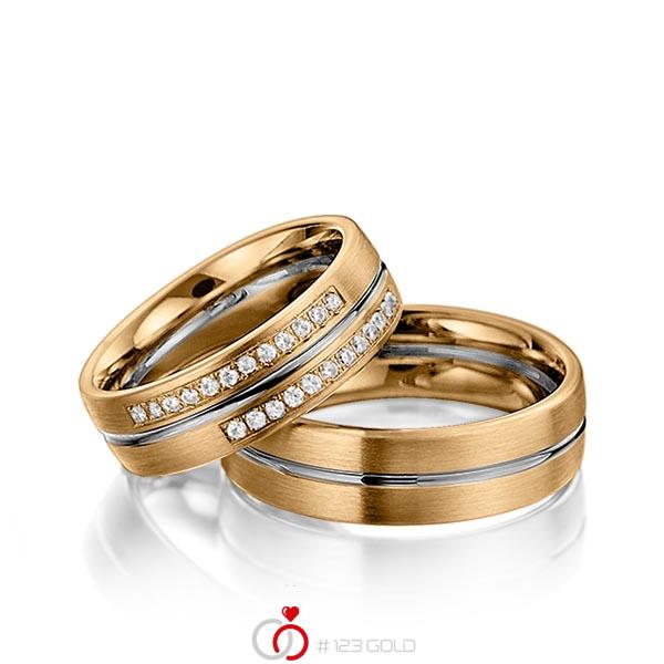 Paar bicolor Trauringe/Eheringe in Roségold 585 Graugold dunkel 585 mit zus. 0,192 ct. Brillant tw, si von Steinberg - Q-1219-9 Paar bicolor Trauringe/Eheringe in Roségold 585 Graugold dunkel 585 mit zus. 0,192 ct. Brillant tw, si von Steinberg - Q-1219-9