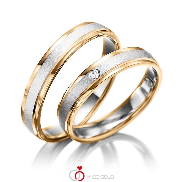 Paar bicolor Trauringe/Eheringe in Roségold 585 Weißgold 585 mit zus. 0,01 ct. Brillant tw, si - NP-1017-6 Paar bicolor Trauringe/Eheringe in Roségold 585 Weißgold 585 mit zus. 0,01 ct. Brillant tw, si - NP-1017-6