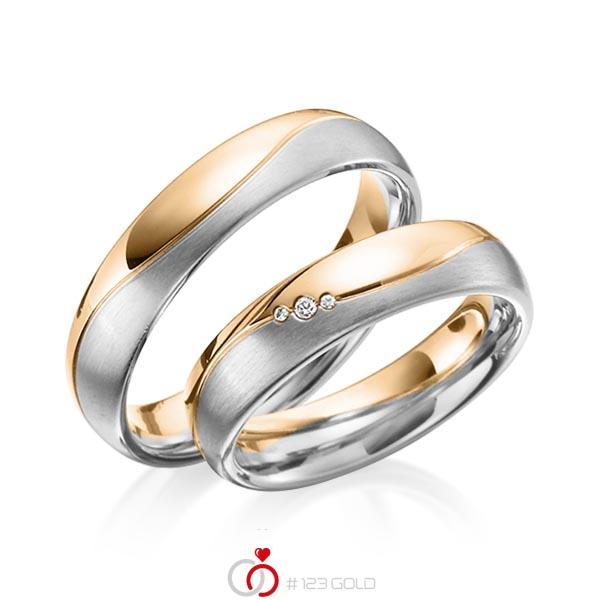 Paar bicolor Trauringe/Eheringe in Roségold 585 Weissgold 585 mit zus. 0,025 ct. Brillant tw, si von 123gold - Y-1314-4 Paar bicolor Trauringe/Eheringe in Roségold 585 Weissgold 585 mit zus. 0,025 ct. Brillant tw, si von 123gold - Y-1314-4