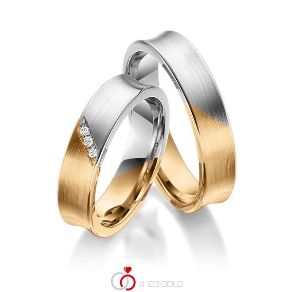 Paar bicolor Trauringe/Eheringe in Roségold 585 Weissgold 585 mit zus. 0,03 ct. Brillant tw, si von 123gold - Y-1374-6 Paar bicolor Trauringe/Eheringe in Roségold 585 Weissgold 585 mit zus. 0,03 ct. Brillant tw, si von 123gold - Y-1374-6