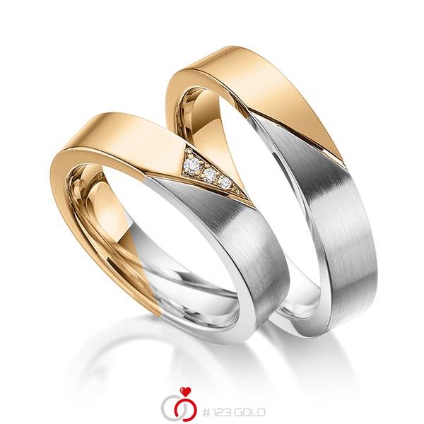 Paar bicolor Trauringe/Eheringe in Roségold 585 Weissgold 585 mit zus. 0,03 ct. Brillant tw, si von 123gold - Y-1378-6 Paar bicolor Trauringe/Eheringe in Roségold 585 Weissgold 585 mit zus. 0,03 ct. Brillant tw, si von 123gold - Y-1378-6