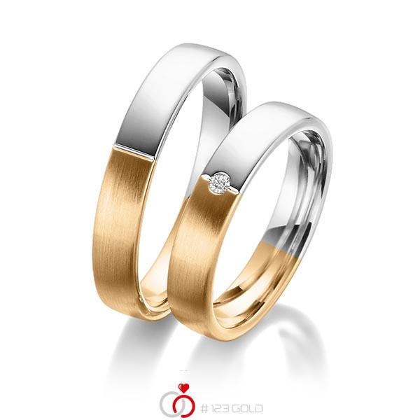Paar bicolor Trauringe/Eheringe in Roségold 585 Weissgold 585 mit zus. 0,03 ct. Brillant tw, si von 123gold - Y-1379-3 Paar bicolor Trauringe/Eheringe in Roségold 585 Weissgold 585 mit zus. 0,03 ct. Brillant tw, si von 123gold - Y-1379-3