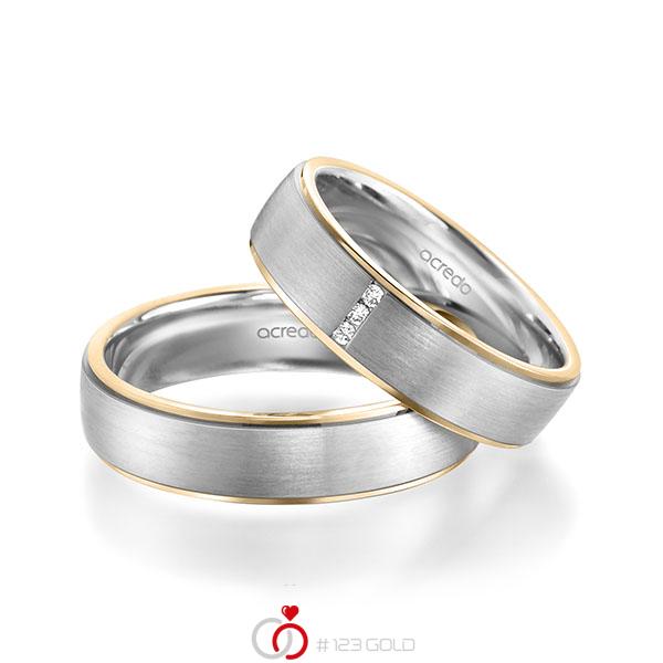 Paar bicolor Trauringe/Eheringe in Roségold 585 Weissgold 585 mit zus. 0,03 ct. Brillant tw, si von acredo - A-1943-3 Paar bicolor Trauringe/Eheringe in Roségold 585 Weissgold 585 mit zus. 0,03 ct. Brillant tw, si von acredo - A-1943-3