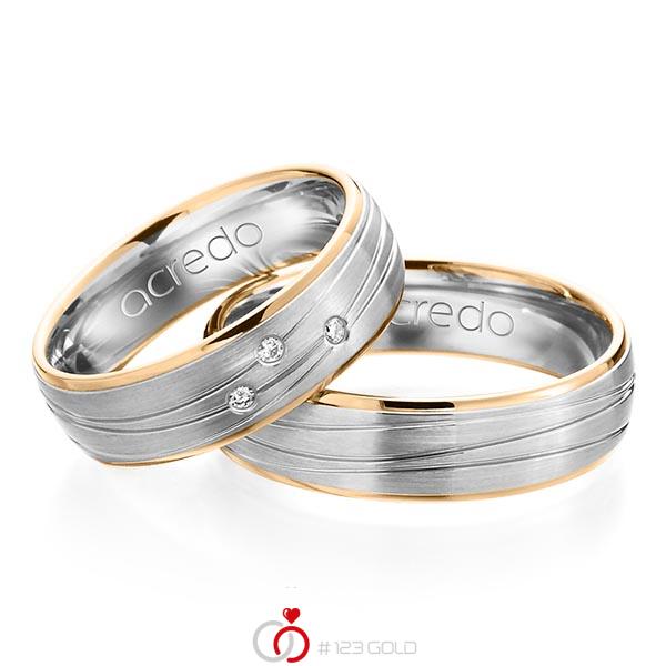 Paar bicolor Trauringe/Eheringe in Roségold 585 Weißgold 585 mit zus. 0,045 ct. Brillant tw, si von acredo - A-1157-3 Paar bicolor Trauringe/Eheringe in Roségold 585 Weißgold 585 mit zus. 0,045 ct. Brillant tw, si von acredo - A-1157-3