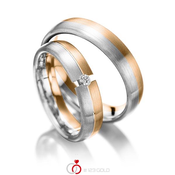 Paar bicolor Trauringe/Eheringe in Roségold 585 Weissgold 585 mit zus. 0,05 ct. Brillant tw, si von 123gold - Y-1051-3 Paar bicolor Trauringe/Eheringe in Roségold 585 Weissgold 585 mit zus. 0,05 ct. Brillant tw, si von 123gold - Y-1051-3